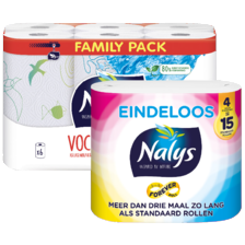 Nalys eindeloos of excellence 5-laags
toiletpapier pak à 4of 6 rollen
of Nalys vochtvangers keukenpapier pak à 6 rol